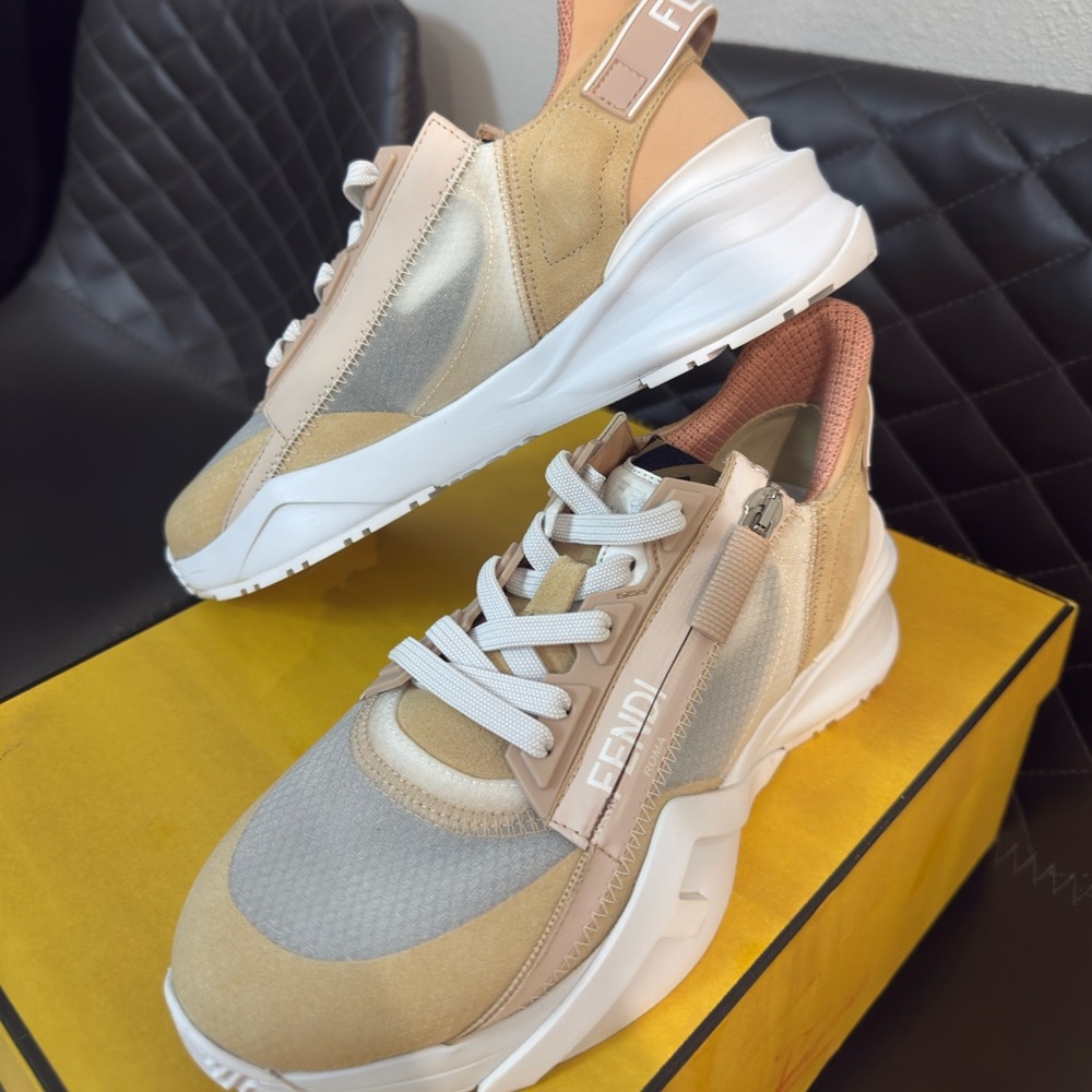 Fendi Women's Tan and White Sneakers